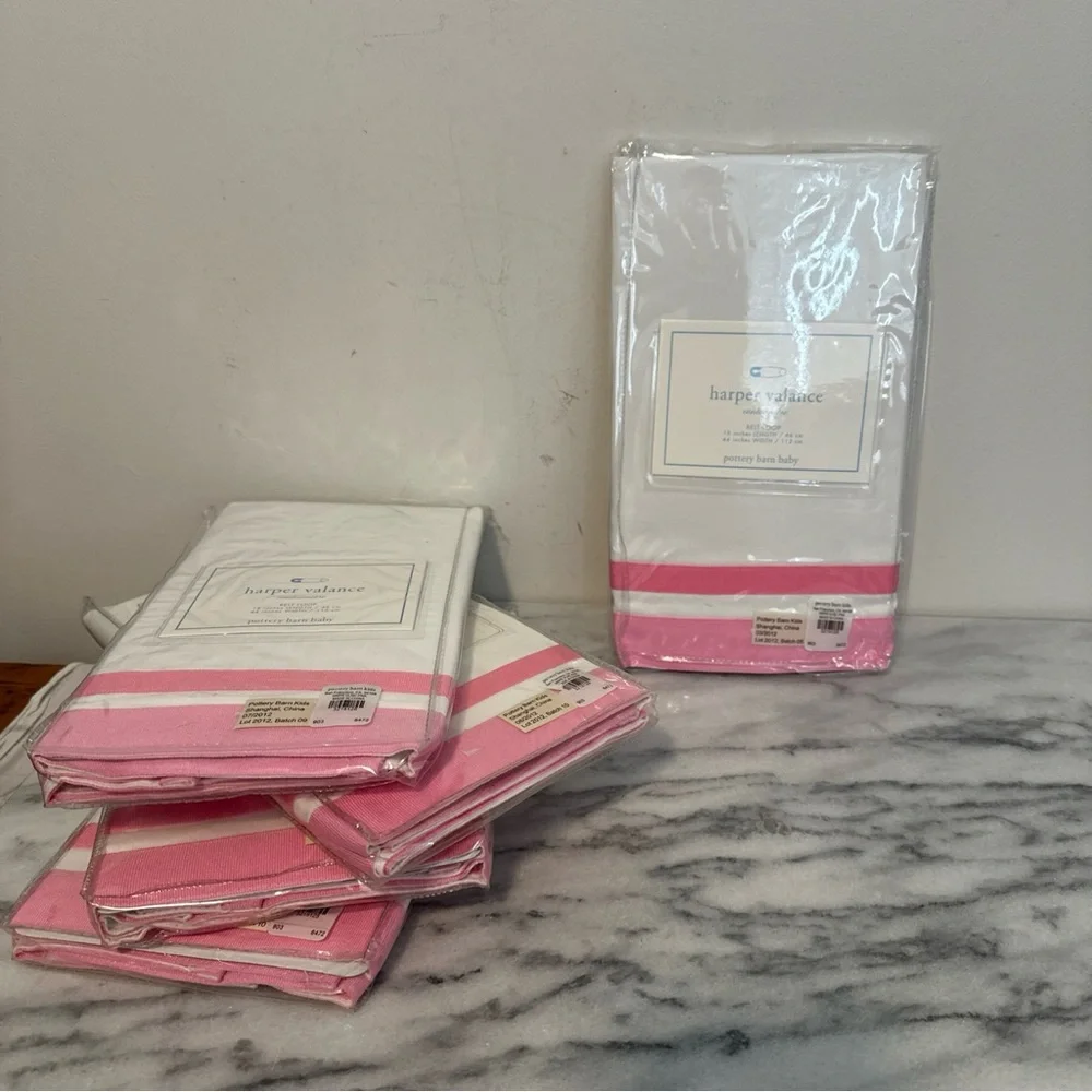 Pottery Barn Baby Harper Valance in White and pink lot of 5 NIP NEW